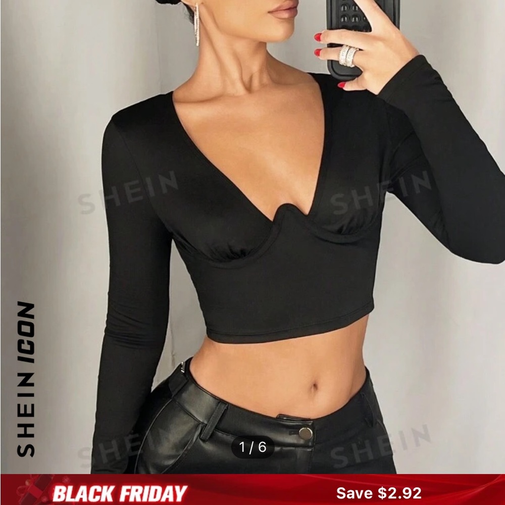 SHEIN Black Long Sleeve Crop Top